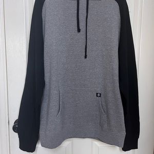 NWOT independent hooded sweatshirt, color block, gray, and black.